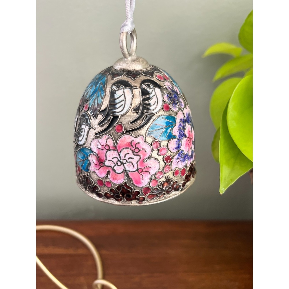 Cloisonne Enamel Bell Bird Floral Design Decorative Hanging Bell